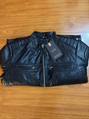 Leather Retail Men's Solid Biker Jacket Size L